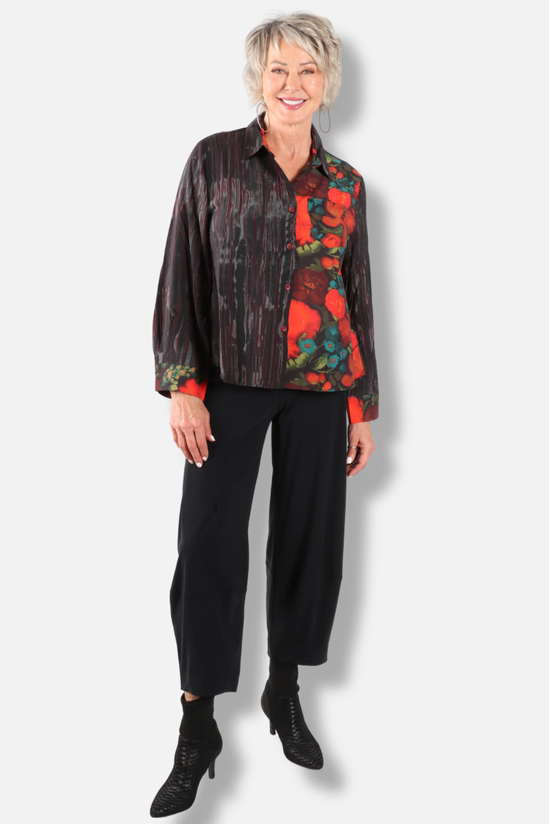 Mixed Print Button Shirt - Red 