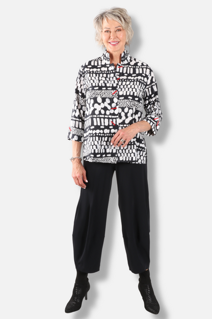 Mandarin Collar Print Shirt - Black 