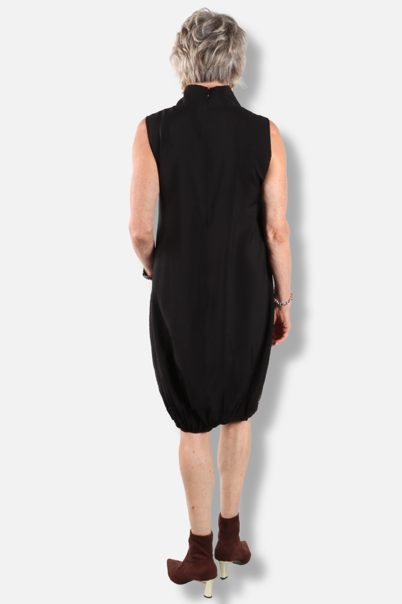 Patchwork Mock Neck Dress - Black