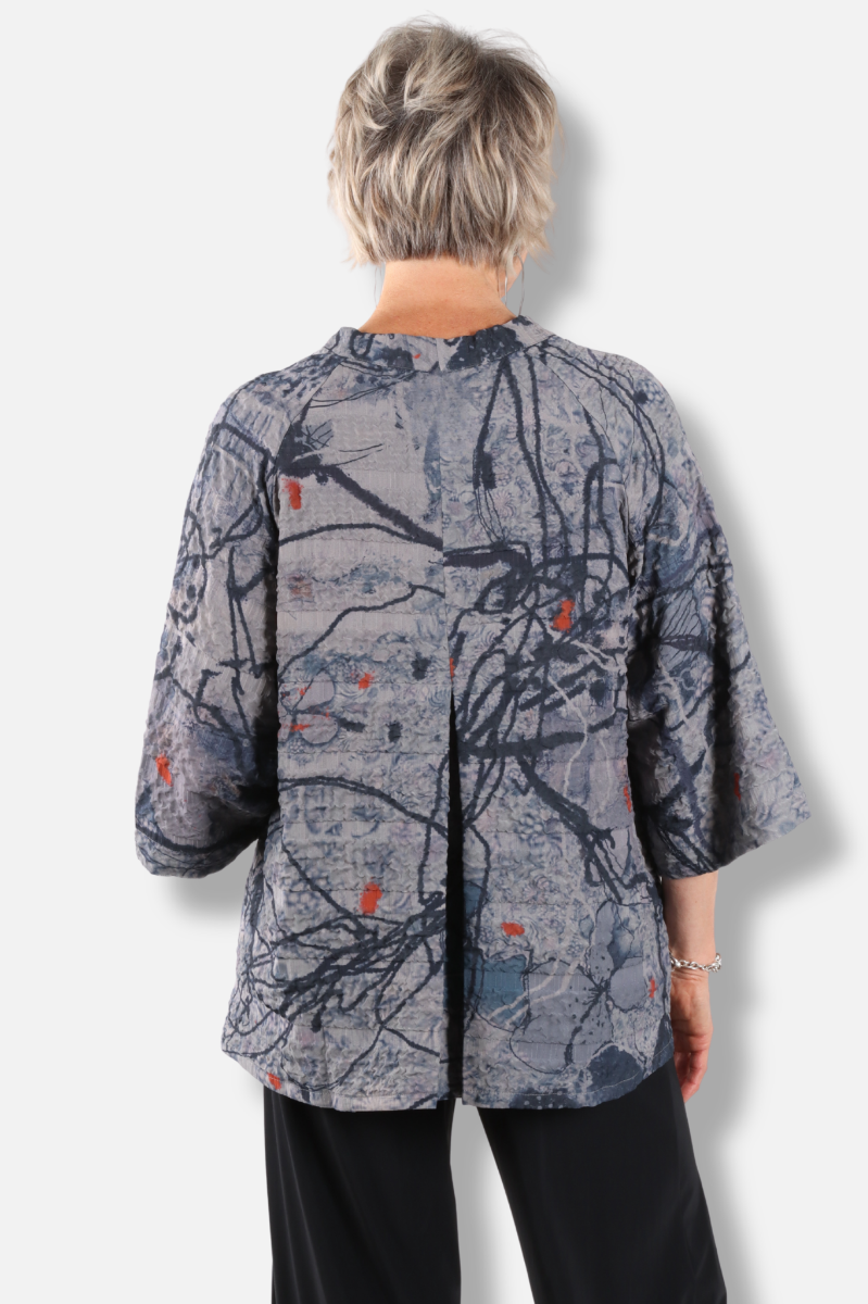 V-Neck Button Top - Floral Abstract 