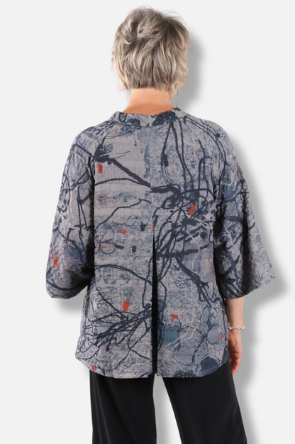 V-Neck Button Top - Floral Abstract 