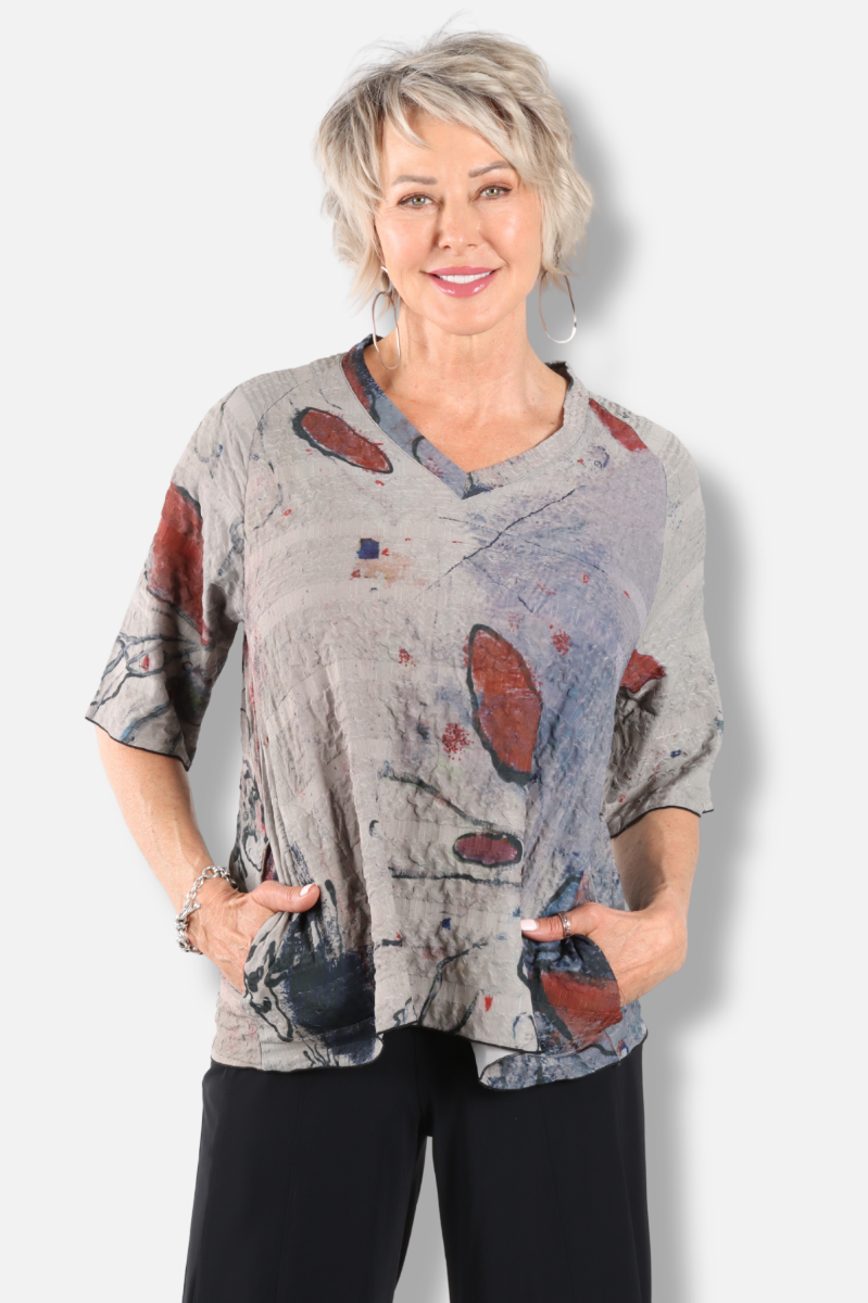 V-Neck Tee - Butterfly Abstract 
