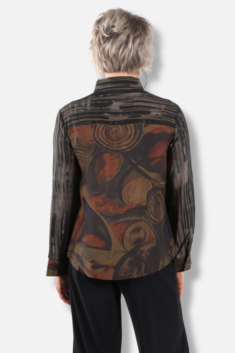 Mixed Print Button Shirt - Black 