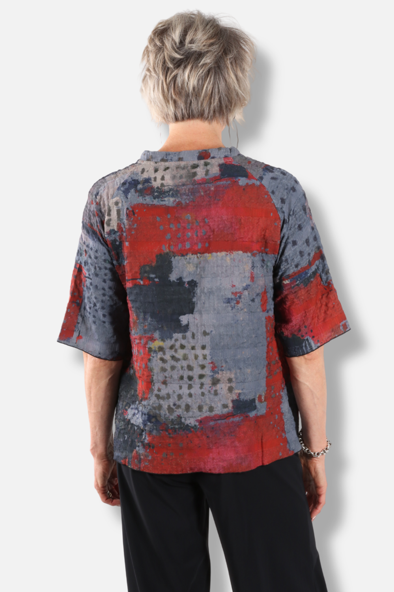 V-Neck Tee - Red Abstract 