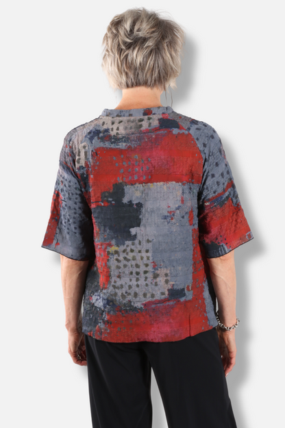 V-Neck Tee - Red Abstract 