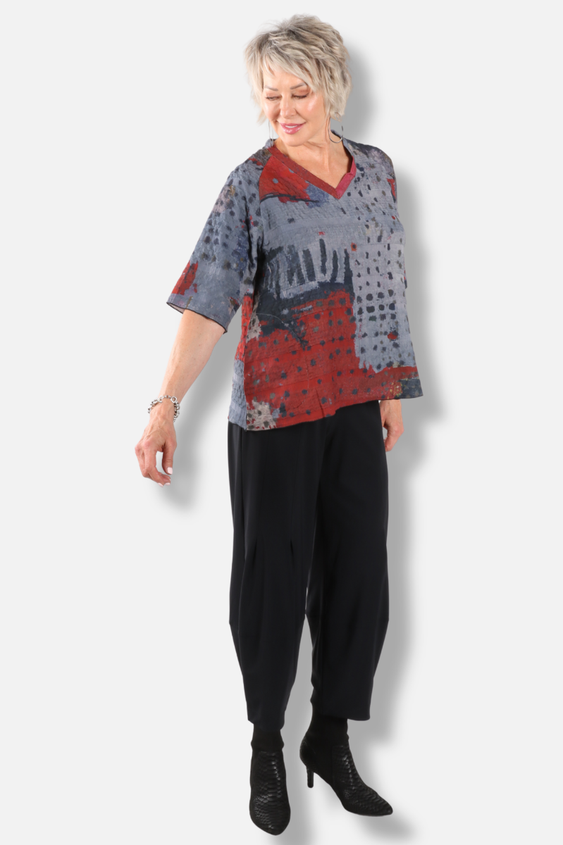 V-Neck Tee - Red Abstract 