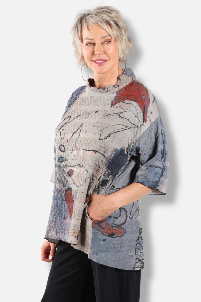 Mock Neck Tunic - Butterfly Abstract 