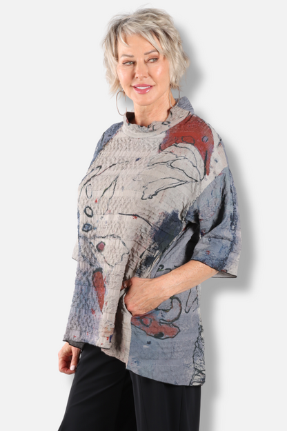 Mock Neck Tunic - Butterfly Abstract 