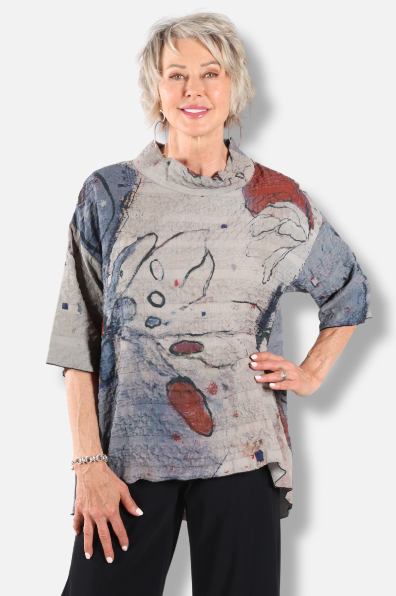 Mock Neck Tunic - Butterfly Abstract 