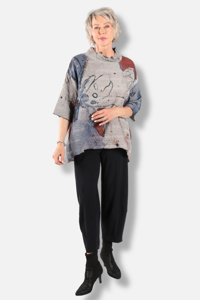 Mock Neck Tunic - Butterfly Abstract 