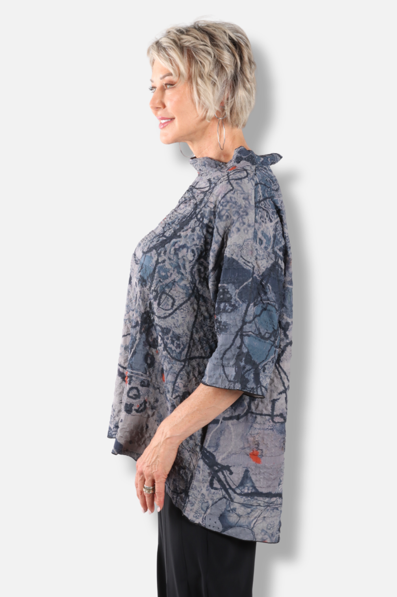 Mock Neck Tunic - Floral Abstract 