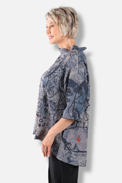 Mock Neck Tunic - Floral Abstract 