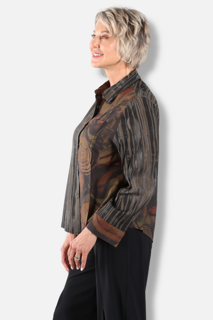Mixed Print Button Shirt - Black 