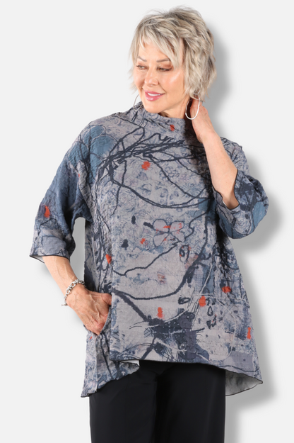 Mock Neck Tunic - Floral Abstract 