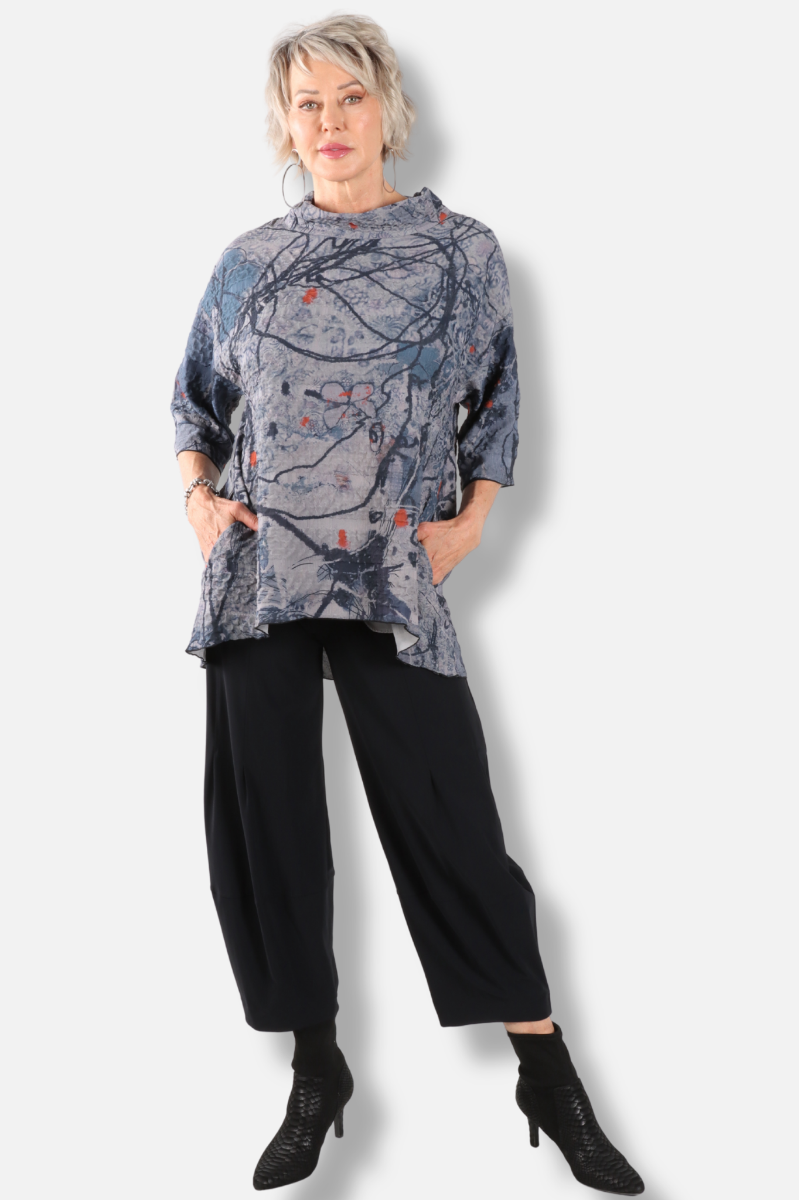 Mock Neck Tunic - Floral Abstract 