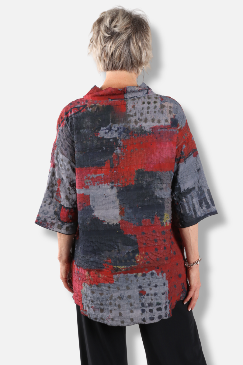 Mock Neck Tunic - Red Abstract 