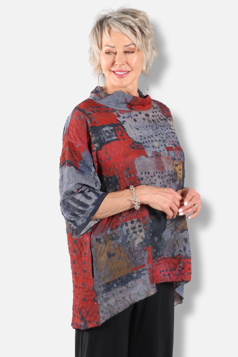 Mock Neck Tunic - Red Abstract 
