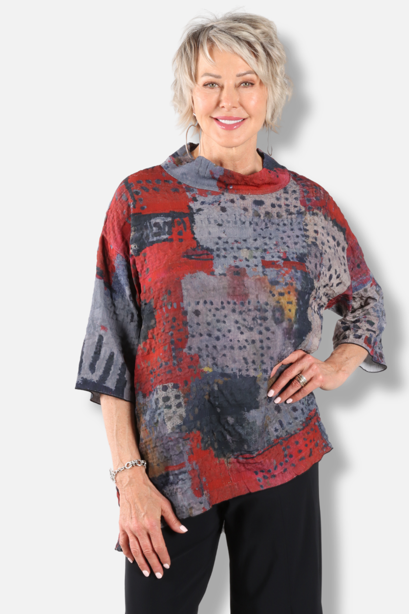 Mock Neck Tunic - Red Abstract 