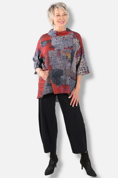 Mock Neck Tunic - Red Abstract 