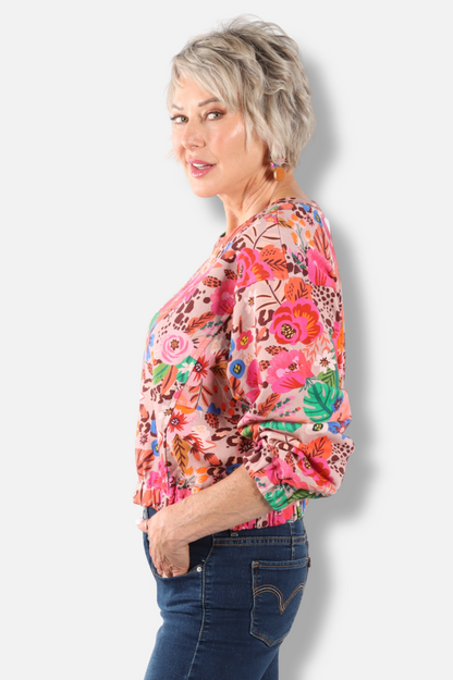 Blouson Hem Sweatshirt - Floral 
