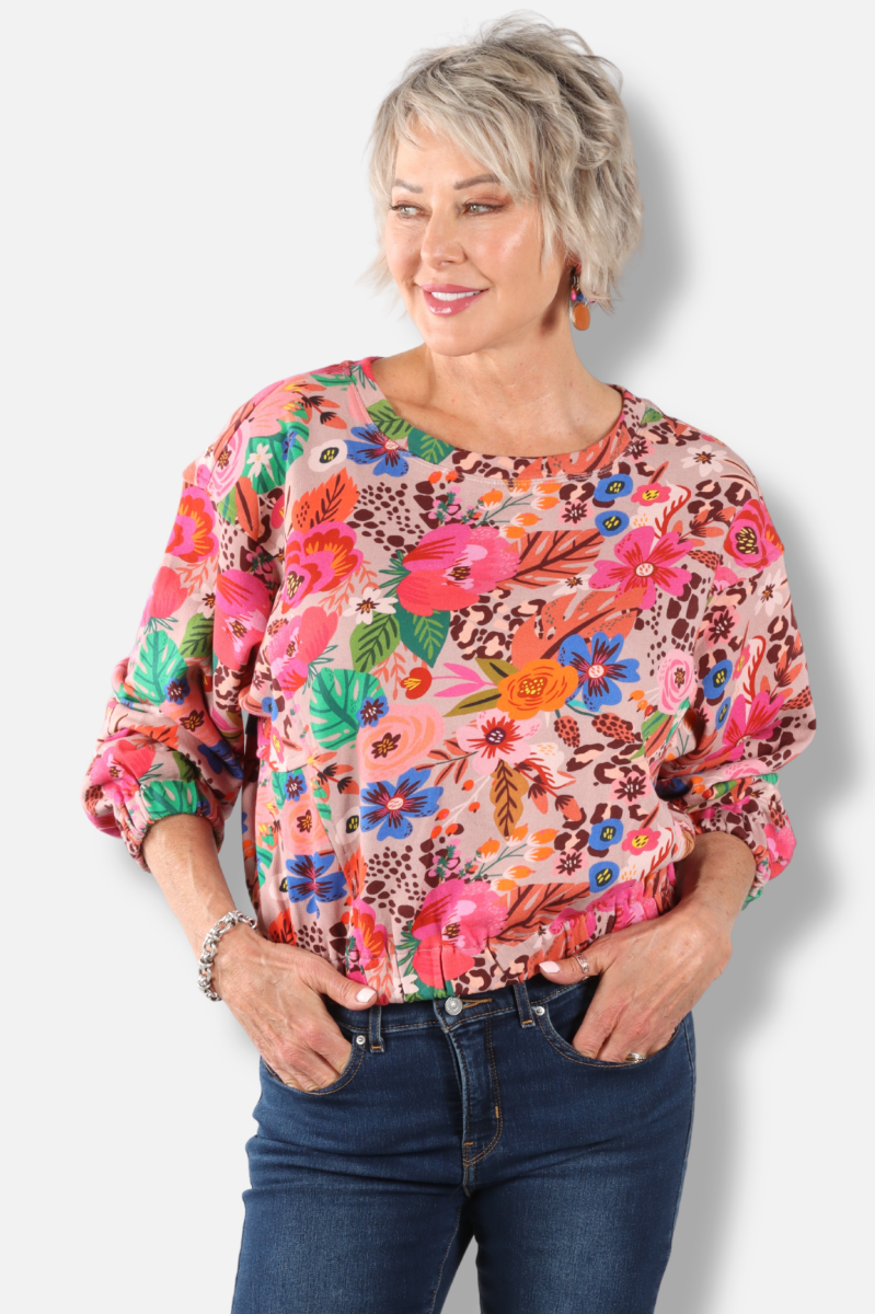 Blouson Hem Sweatshirt - Floral 