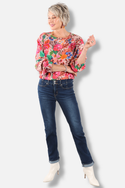 Blouson Hem Sweatshirt - Floral 
