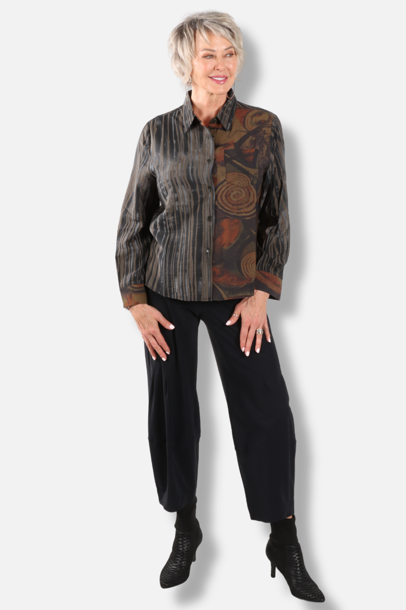 Mixed Print Button Shirt - Black 
