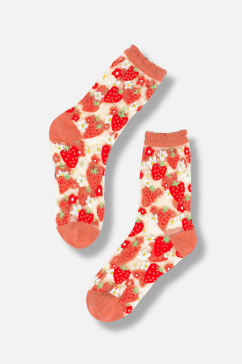 Sheer Sock - Strawberry Daisy Ruffle 