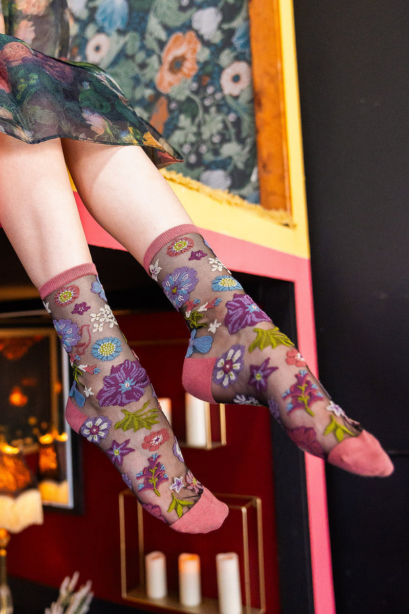 Sheer Sock - Dark Florals 