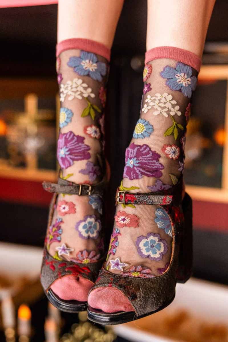 Sheer Sock - Dark Florals 