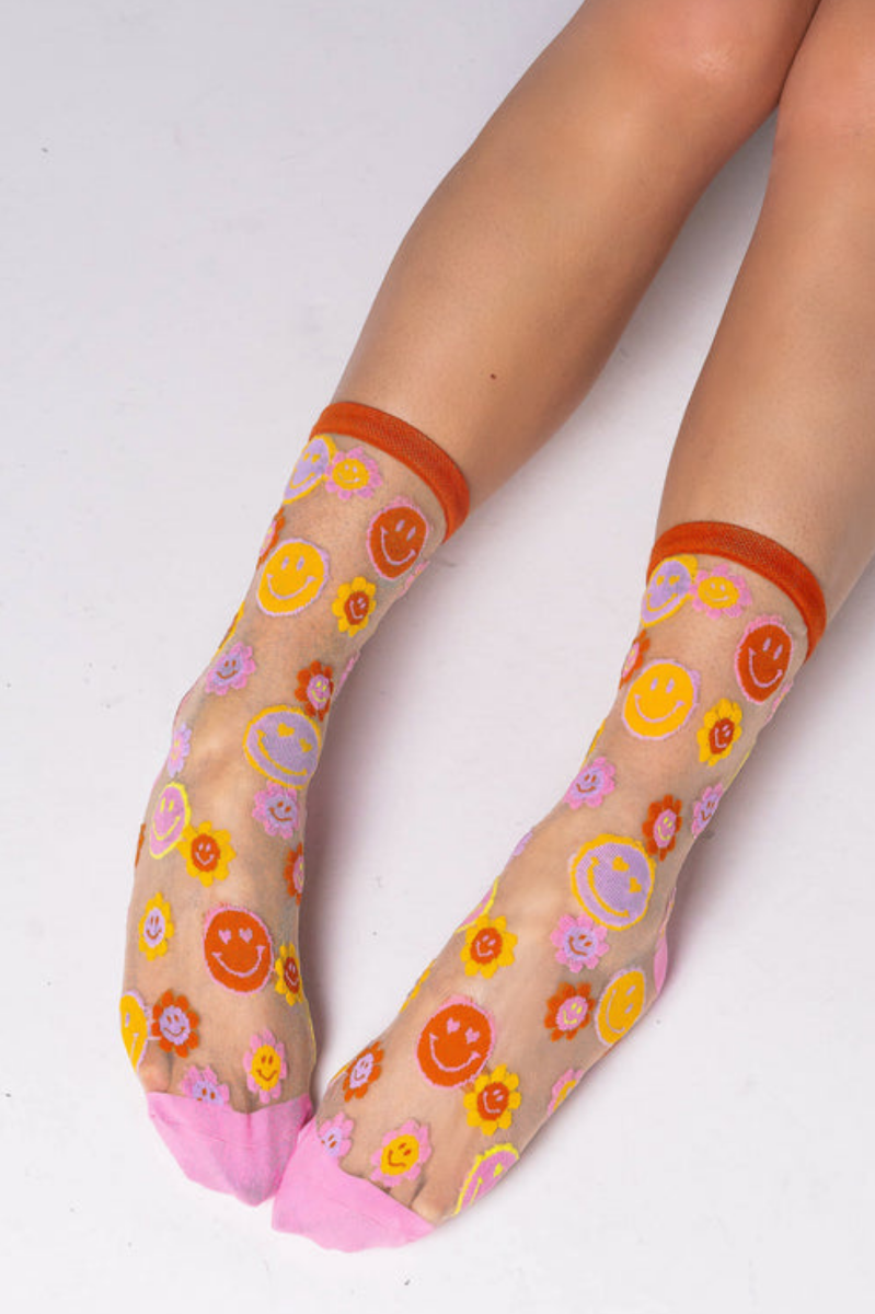 Sheer Sock - Smiley Face Daisy 