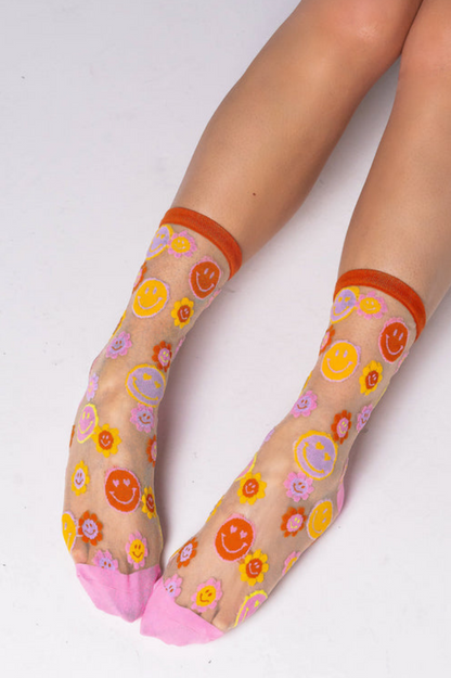 Sheer Sock - Smiley Face Daisy 