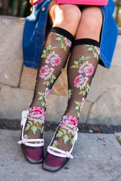 Sheer Knee High Sock - English Rose 