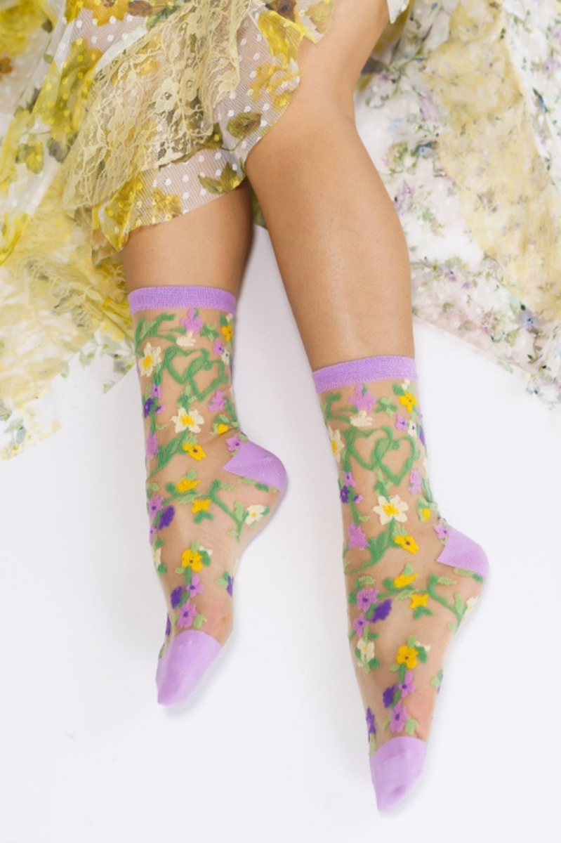 Sheer Sock - Heart Floral 