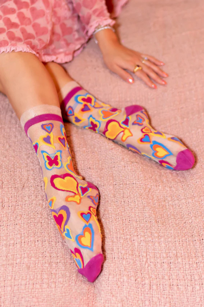 Sheer Sock - Y2K Hearts 
