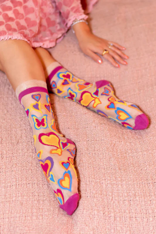 Sheer Sock - Y2K Hearts 
