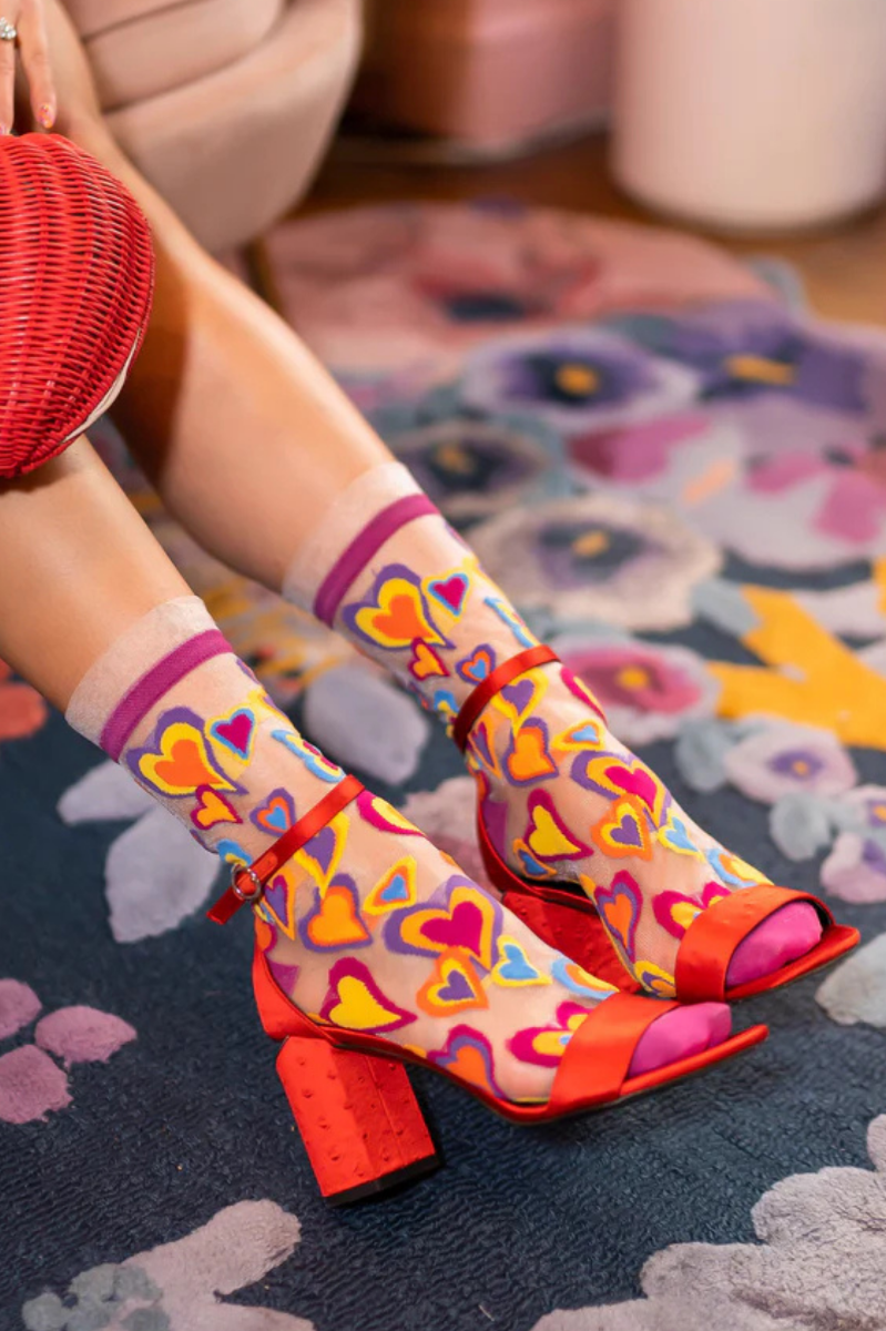 Sheer Sock - Y2K Hearts 