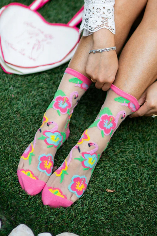 Sheer Sock - Flamingo Floral