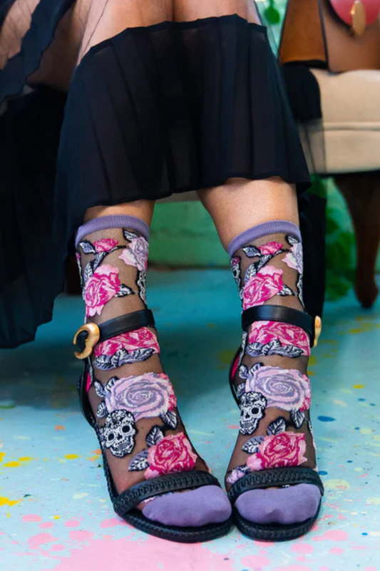 Sheer Sock - Skulls & Roses