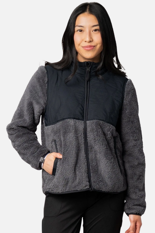 Teddy Fleece Jacket - Jet Grey & Black