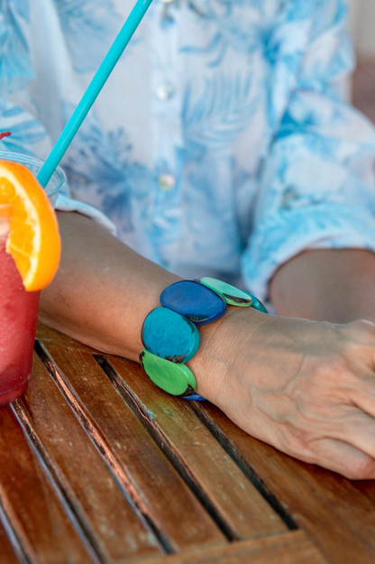 Carved Bracelet - Mint, Royal Blue & Turquoise