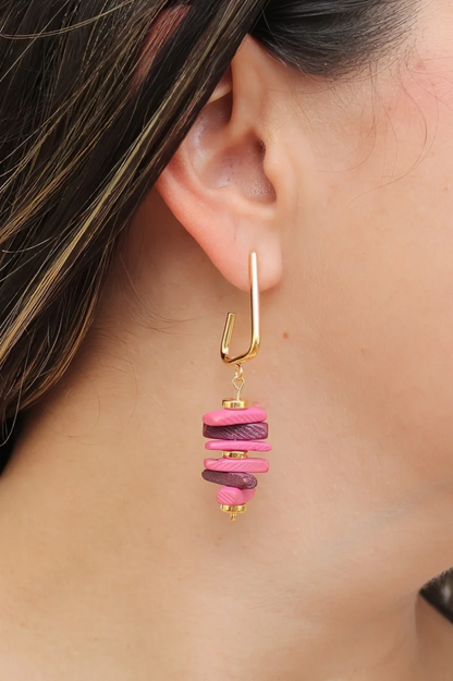 Stacked Drop Earring - Pink