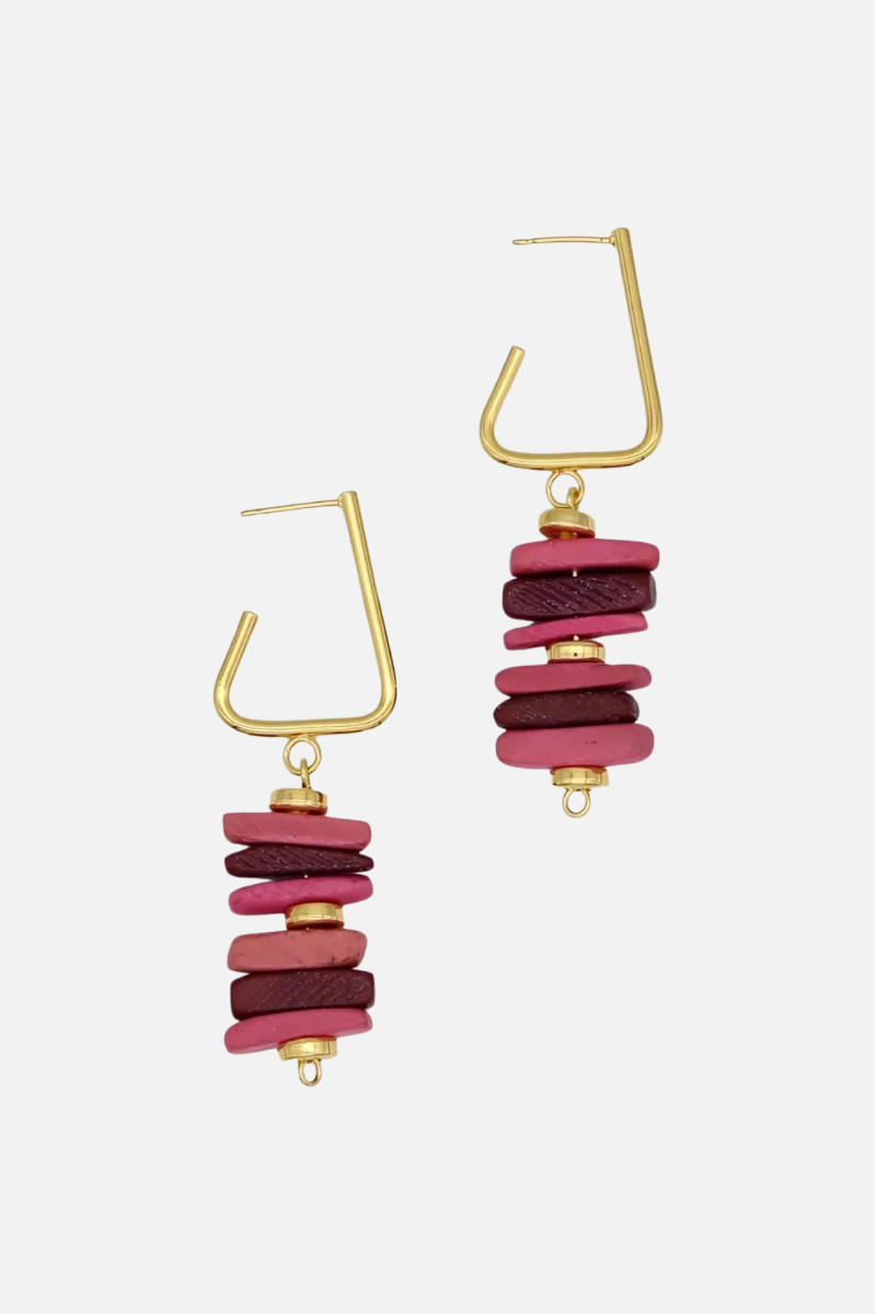 Stacked Drop Earring - Pink