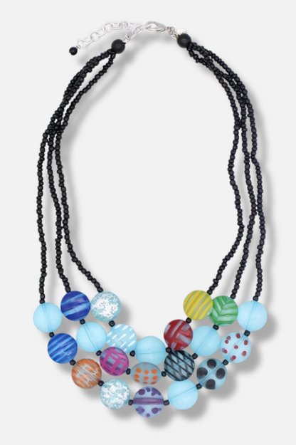 Sea Stone Triple Strand Necklace - Blue 