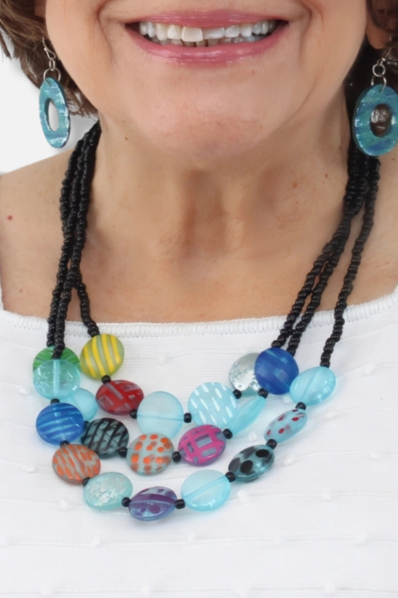 Sea Stone Triple Strand Necklace - Blue 