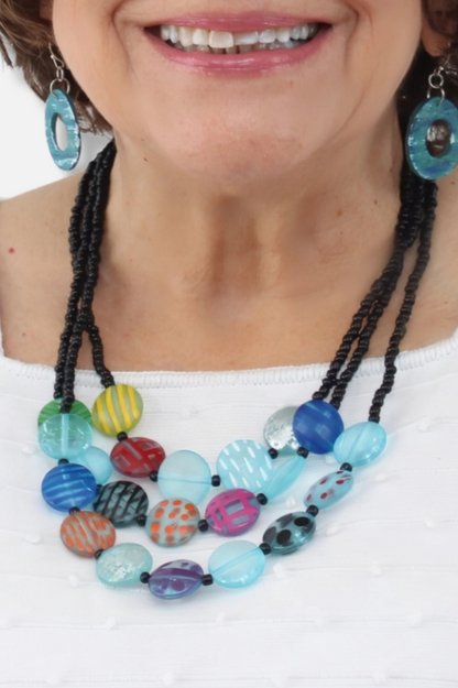 Sea Stone Triple Strand Necklace - Blue 