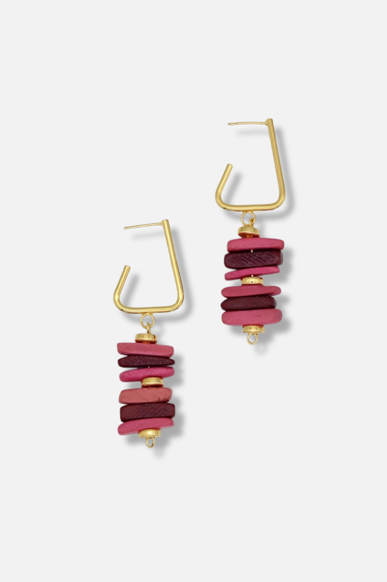 Stacked Drop Earring - Pink