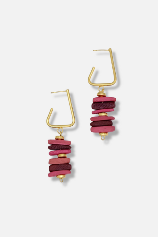 Stacked Drop Earring - Pink