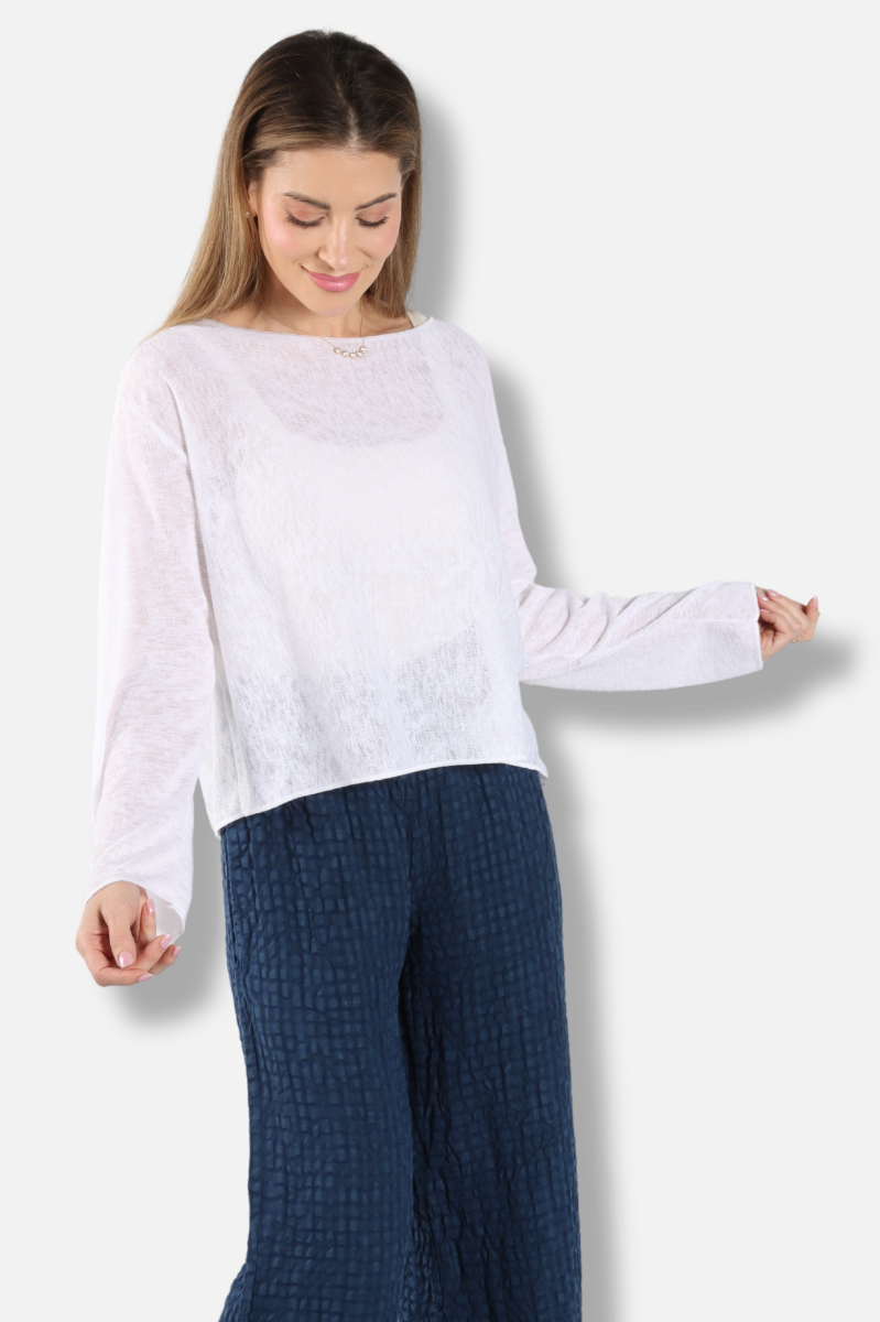 Boxy Pullover Sweater - White