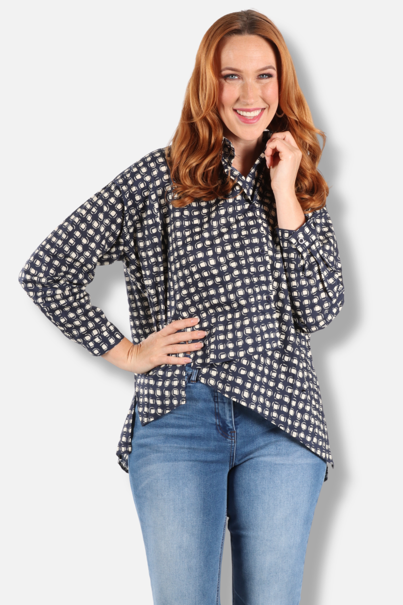 Asym Blouse - Blue Maze